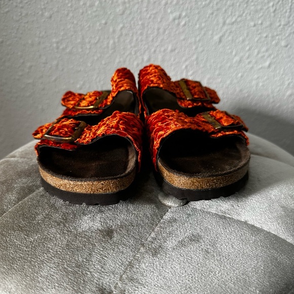 Birkenstock Arizona Crushed Orange Velvet Sandals Size 36 - Picture 14 of 15
